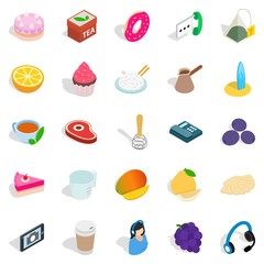 Coffee time icons set, isometric style