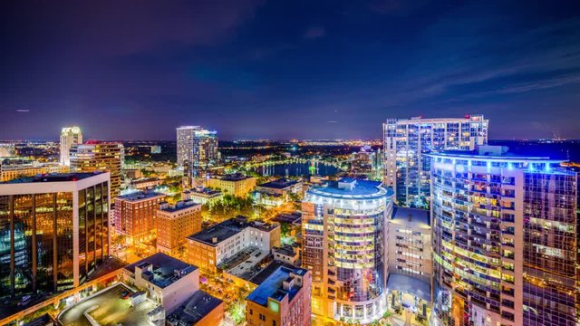 Orlando, Florida, USA night skyline time lapse.