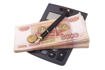 Money, pen and calculator