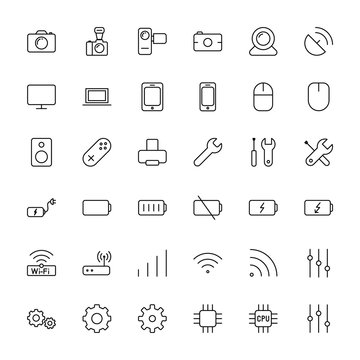 electronic device icons set on white background