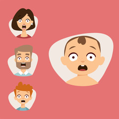 Vector set beautiful emoticons face of people fear shock surprise avatars characters illustration