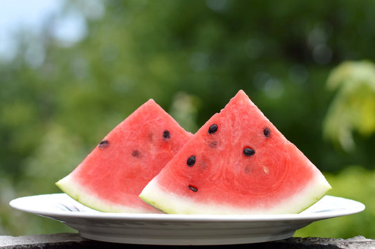 Close up of fresh watermelon slices on the plate