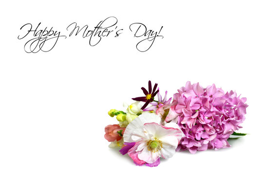 Happy Mothers day card with flowers isolated on white background