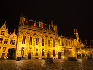 Fototapeta premium Burg square with the City Hall by night, Bruges, Belgium.