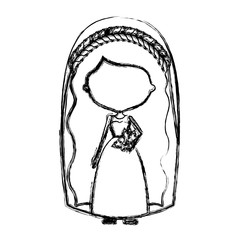 monochrome blurred silhouette of caricature faceless woman in wedding dress with long hair