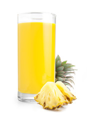 Beautiful fruit drink glass of pineapple juice and slices pineapple