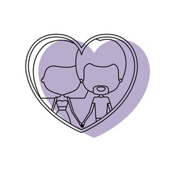 silhouette heart shape lilac shadow with contour faceless couple van dyke beard man and woman straight medium hairstyle inside holding hands