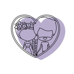 silhouette heart shape lilac shadow with contour faceless couple man and woman with braid and flower crown in hair inside holding hands