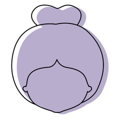 silhouette lilac color shadow of contour caricature closeup front view faceless woman with collected bun hairstyle