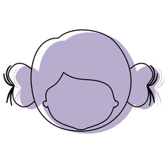 silhouette lilac color shadow of contour caricature closeup front view faceless woman with double collected bun hairstyle