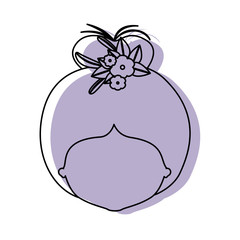 silhouette lilac color shadow of contour caricature closeup front view faceless woman with bun collected hairstyle and crown decorate with flowers
