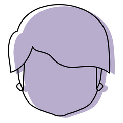 silhouette lilac color shadow of contour caricature closeup front view faceless man with mushroom haircut