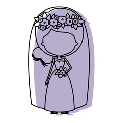 silhouette lilac color shadow of contour caricature faceless woman in wedding dress with bun side hairstyle
