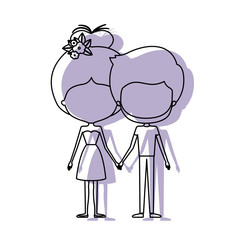 watercolor silhouette of caricature faceless couple standing and her in dress with collected hair and floral crown and him bearded