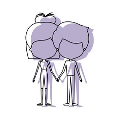 watercolor silhouette of faceless caricature couple standing and him with short hair and her bun hairstyle