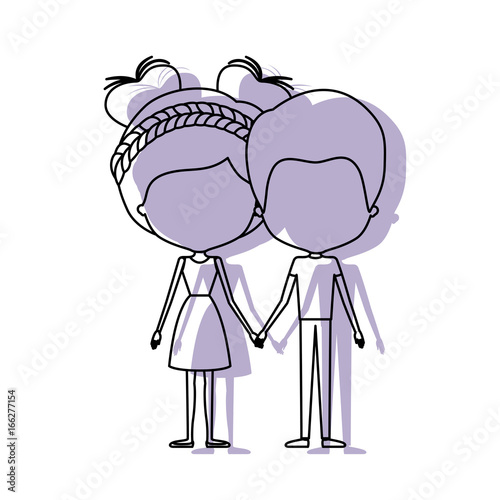 Watercolor Silhouette Of Faceless Caricature Couple Standing
