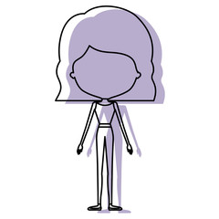 watercolor silhouette with skinny faceless woman in clothes with wavy short hairstyle