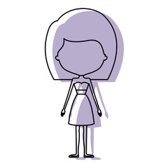 watercolor silhouette with skinny faceless woman in clothes with medium straight hairstyle