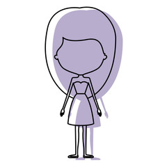 watercolor silhouette with skinny faceless woman in dress with medium hairstyle