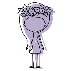 watercolor silhouette with skinny faceless woman in dress with wavy side long hairstyle and flower crown accesory