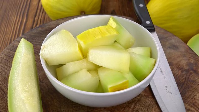 Rotating Chopped Honeydew Melon (not loopable; 4K)