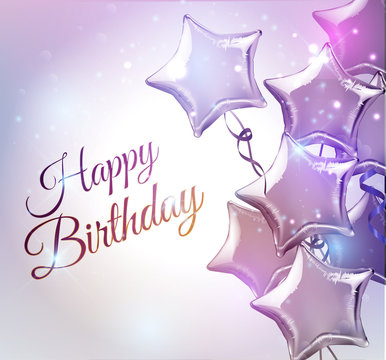 Happy Birthday background with star shaped balloons. Vector illustration. , invitation, posters, brochure, banners Stock Vector | Adobe Stock Happy Birthday background with star shaped balloons. Vector illustration. , invitation, posters, brochure, banners Stock Vector | Adobe Stock