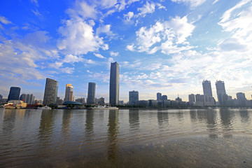Fototapeta na wymiar Office building as the background, the landmark of Shanghai in China
