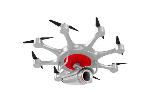 octocopter with camera on white background. Isolated 3d illustration