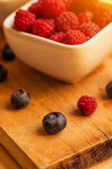 Raspberries and blueberries