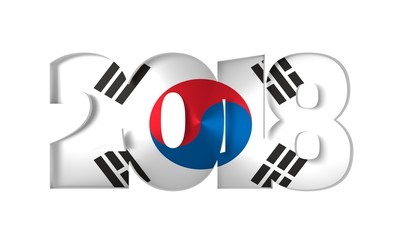 2018 Happy New Year Background for Seasonal Flyers and Greetings Card or Christmas themed invitations. Flag of the South Korea. 3D rendering