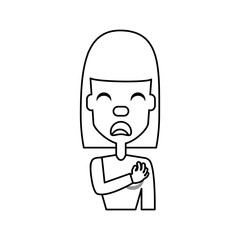 Woman with heart attack face over white background icon