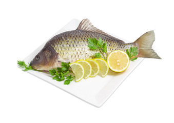 Carp prepared for cooking on dish