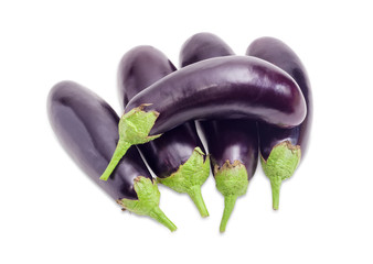 Fresh eggplants on a white background