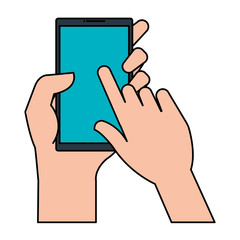 hand user with smartphone device isolated icon