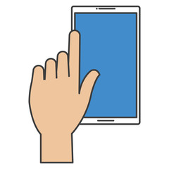 hand user with smartphone device isolated icon