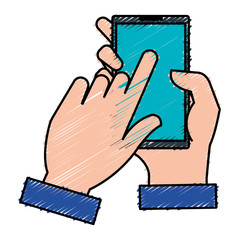Fototapeta na wymiar hand user with smartphone device isolated icon