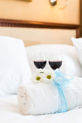 Fototapeta na wymiar White towel in luxury boutique hotel