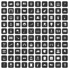 100 top hat icons set black