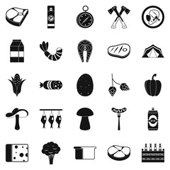 Camping trip icons set, simple style