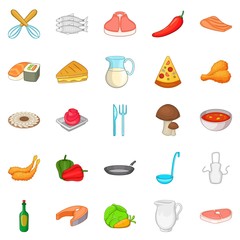 Pizza icons set, cartoon style