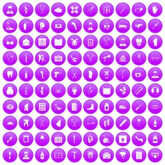 100 medical care icons set purple