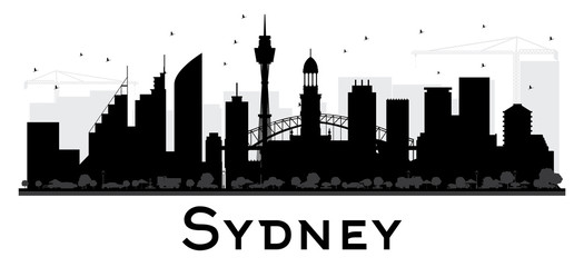 Sydney City skyline black and white silhouette.