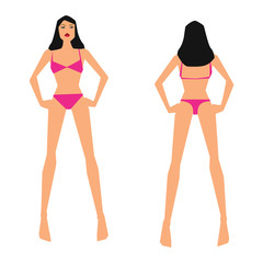 Vector illustration with woman standing front and back