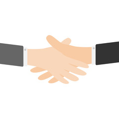 Handshake icon. Two businessman hands arms reaching to each other. Shaking hands. Close up body part. Helping hand. Business deal partnership concept. White background Isolated. Flat design.