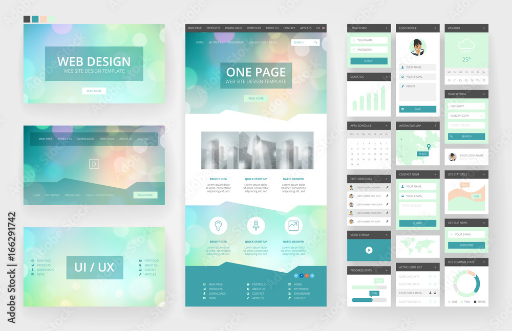 Wall mural website design template and interface elements