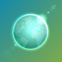 Planet Earth on colorful defocused lights bokeh background