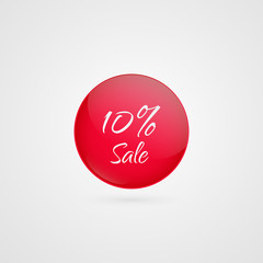 10 percent off vector circle icon. Red and white isolated discount symbol. Illustration sign for sale, advertisement, marketing project, business, retail, wholesale, shopping, commerce, finance, label
