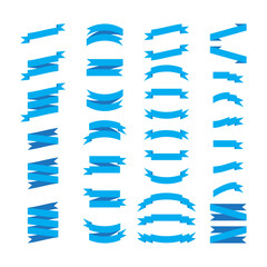 Set of blue ribbons and flags. Vector design elements.