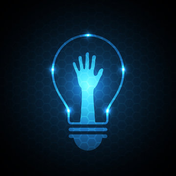 technology future hand raise light bulb