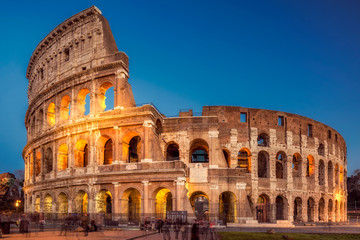 Plakat Colosseum at sunset, Rome. Rome best known architecture and landmark. Rome Colosseum is one of the main attractions of Rome and Italy